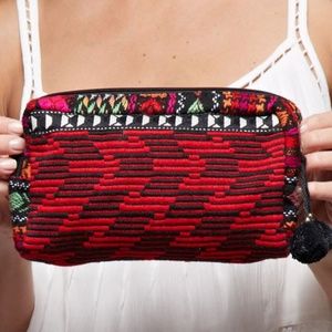 NWT Boho Vibrant Embroidered Make-up Cosmetic Bag with pom detail